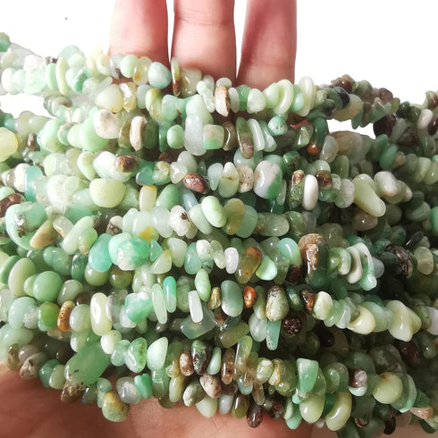 90 Inches Australia Green Jasper Irregular Shaped Crystal and Healing Tumbled Chip Stone Beads for Jewelry Making...