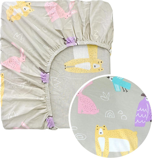 Moonybaby Baby Crib Sheet - 100% Organic Cotton Crib Sheet Unisex - for Standard Crib and Toddler Mattresses (Jersey with Animal Printing)...