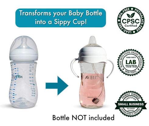 Sippy Cup Conversion Kit for Philips Avent Natural Baby Bottles 2-Count Food Grade Silicone Spout Nipples, All Silicone Weighted Straw, Bottle Han...
