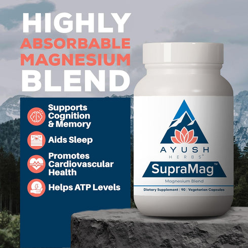 Ayush Herbs SupraMag - Magnesium Blend, 400mg Magnesium Complex Supplement with Chelated Magnesium Bisglycinate, Citrate, Ororate for Sleep, Energ...