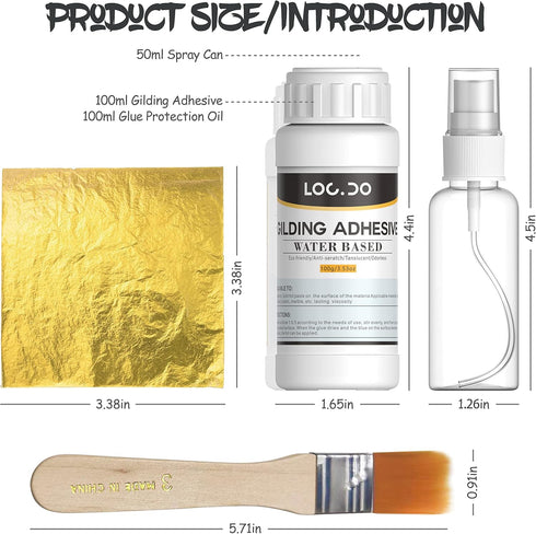 Gold Leaf Kit, Gilding Adhesive 200ml Set, Water Based Adhesive and Protective Varnish Whit Gold Leaf Sheet 100 pc, for Craft Supplies, Painting, ...