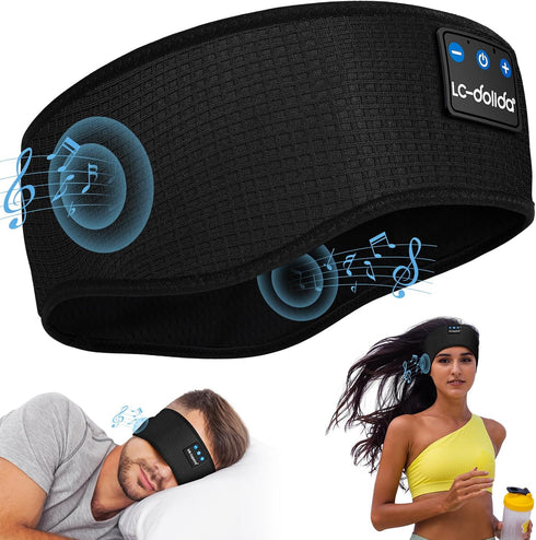 LC-dolida Bluetooth Headband, Cozy Wireless Band Sleep Headphones Sleep Mask with Thin HD Stereo Speakers Music Headband Perfect for Side Sleepers...