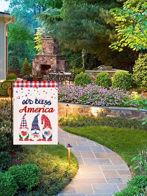 God Bless America Patriotic Garden Flag,4th of July Gnomes with US Star Garden Flag,Spring Summer Independence Day Double Sided Seasonal Burlap Ga...