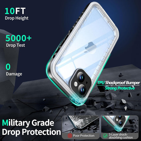 SOKUSIN for iPhone 14 Case Waterproof - Shockproof Drop Dust Proof Clear Phone Case with Screen & Camera Protector, Full Body Rugged Protective Co...