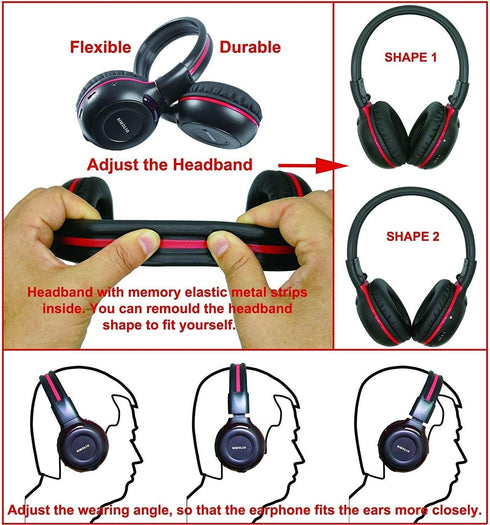 SIMOLIO IR Headphones for Car DVD, Infrared Headphones Kids Universal 2 Channel, Car Headphones Wireless with Bag & 3.5mm AUX Cord for Honda Odyss...
