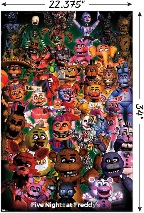 Trends International Five Nights at Freddy's - Ultimate Group Wall Poster, 22.375" x 34", Poster & Mount Bundle...