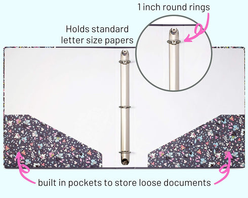 Vera Bradley Hardcover 3 Ring Binder, 1 Inch Round Rings with Interior Pockets, Bonbon Medallion...