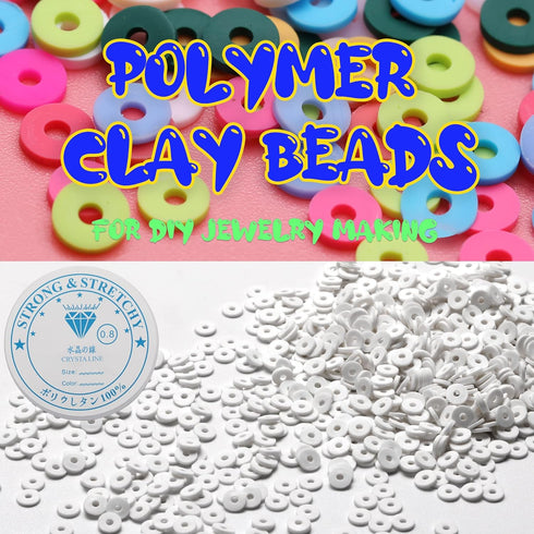 4000 Pcs White Clay Beads for Bracelets Making, Polymer Spacer Flat Beads DIY for Jewelry Necklace Earring Making Kit, Preppy Aesthetic Heishi Hes...