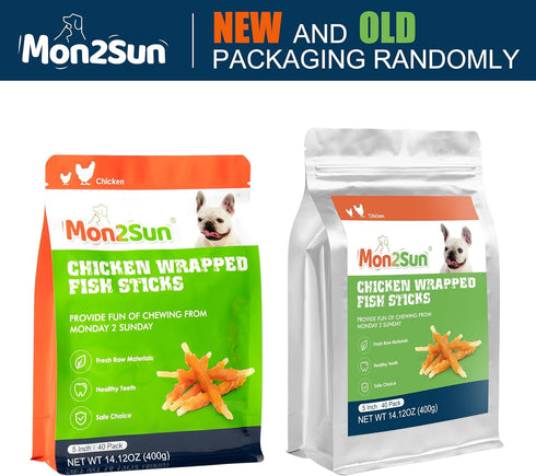 MON2SUN Rawhide Free Dog Treats Chicken Wrapped Cod Sticks for Small Dogs Soft Training Snacks 14.11oz...