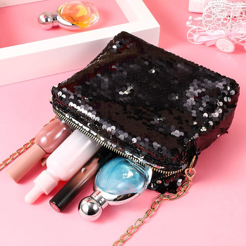 Glitter Handbag Purse Shoulder Bag Sequin Evening, Black, Size Medium...