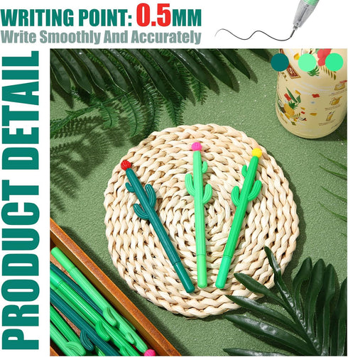 36 Pack Cactus Shaped Roller Pens Novelty Cactus Plant Gel Ink Pens Cactus Shaped Ballpoint Black Cactus Gel Ink Rollerball Pen with Flower for Su...