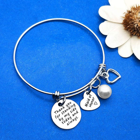 Bridesmaid Gifts Thank You for Standing by My Side Bangle Maid of Honor Adjustable Bracelet Wedding Gift for Best Friends Sister Thank You Gift Br...