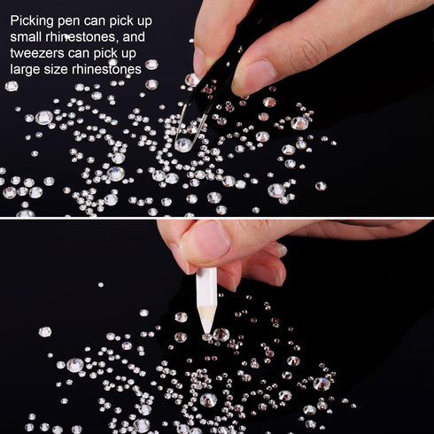 2000 Pieces Flat Back Gems Rhinestones 6 Sizes (1.5-6 Mm) Round Crystal with Pick up Tweezer and Rhinestones Picking Pen for Crafts Nail Clothes S...