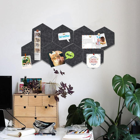 Hexagon Felt Bulletin Board, 8.7"x7.5"x0.35" 2 Pack Self-Adhesive Tiles Pin Board for Office Home School Decor Stickers Memos Photos Display(BK-19...