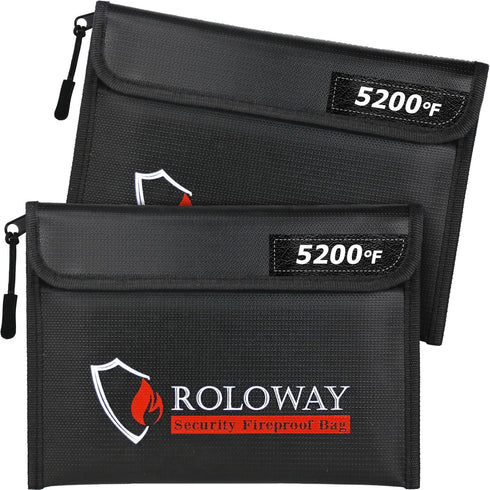 ROLOWAY Fireproof Bag (9.6 x 6.6 inches) 5200°F Heat Insulated, Fireproof Money Bag with Zipper for Cash, Fireproof Safe Bank Bag, Fireproof Money...