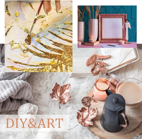 Cunhill 150 Sheets Gold Foil Sheets for Art Silver Rose Gold Leaf Sheets with Gilding Brush Gold Foil Paper Craft for Arts, Painting, Gilding Craf...