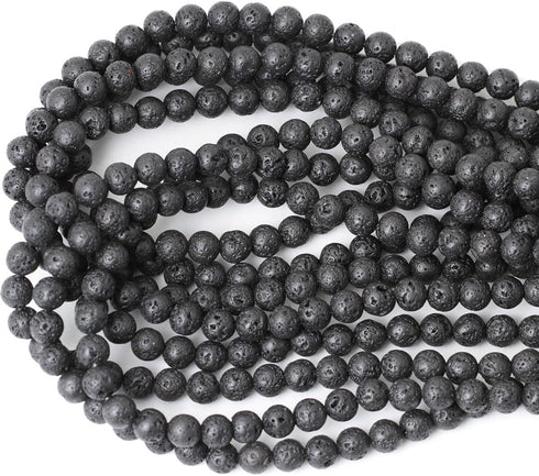8mm 45PCS Black Lava Volcanic Stone Gemstone Round Loose Beads for Jewelry Making 1 Strand 15"...