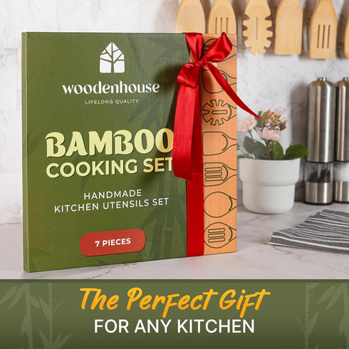 Bamboo Wooden Spoons for Cooking – 7 PCs Wooden Cooking Utensils for Nonstick Cookware – Wooden Utensil Set – Easy to Clean, Sturdy, Lightweight &...