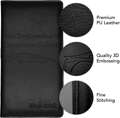 Lifecraft Insurance Registration Document Holder for Glove Box Compartment Organizer Auto Drivers License, ID and Cards - Premium PU Leather Vehic...
