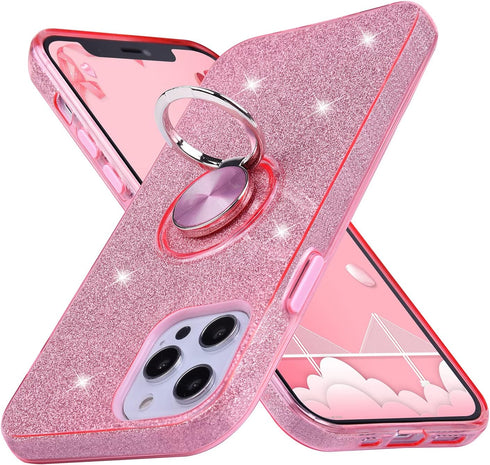 Wisdompro Case for iPhone 12 Pro Max, Cute Glitter Bling Sparkle Protective Case with Ring Kickstand, Women Girls Phone Case for 6.7 Inch Apple iP...