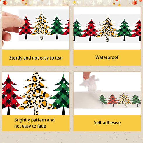 49.2 Ft Christmas Tree Bulletin Board Border, Self-Adhesive Plaid Leopard Christmas Tree Bulletin Board Border Trim for Christmas Winter School Cl...