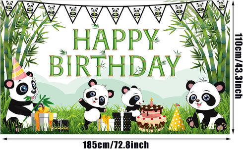Cartoon Panda Birthday Decorations Panda Backdrop for Party Supplies Animal Themed Banner Green Bamboo Background Baby Shower Photo Background Kid...