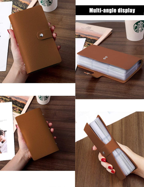 RFID Credit Card Holder for Women & Men, Large Business Card Organizer With 96 Slots, Store All Kinds of Cards and Important Bills (Brown)...