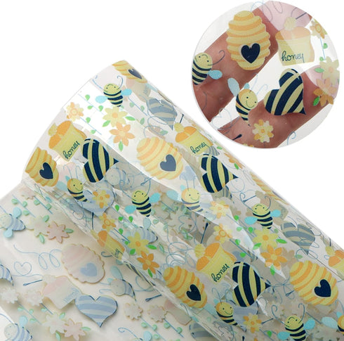 David Angie Transparent PVC Printed Faux Leather Roll 11.8" x 47.2" (30 cm x 120 cm) Synthetic Leather for Cosmetic Bag Bows Earrings Making DIY P...