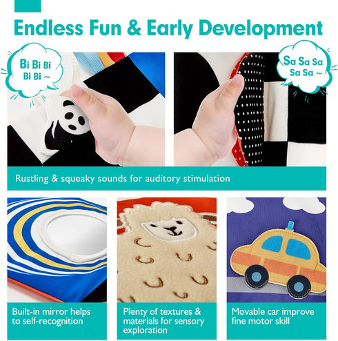 Baby Toys 0-6 Months - High Contrast Newborn Toys - Baby Tummy Time Books 0-6 Months with Crinkle, Squeaky Sounds, Touch Feel, Visual Stimulation ...