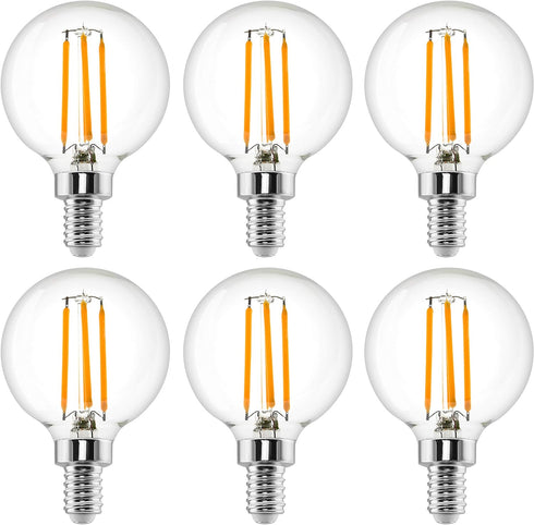 6 Pack G16.5 Light Bulb LED 4W - 2700K Warm White Dimmable 40W Equivalent E12 Candelabra Bulb 120V - Short Light Bulbs Bedroom, Kitchen, Pendant, ...