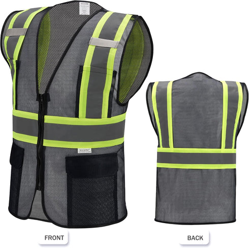 High Visibility Reflective Safety Vest with Zipper and Pockets Translucent Black,L...