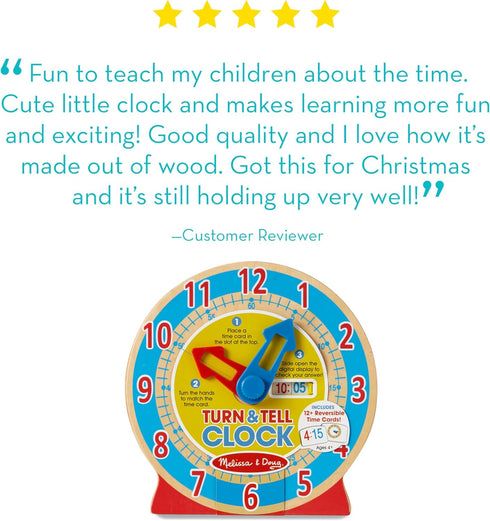 Melissa & Doug Turn & Tell Wooden Clock - Educational Toy With 12+ Reversible Time Cards...