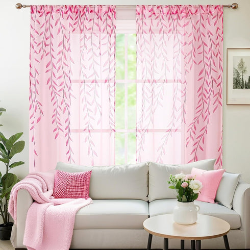 BROSHAN Pink Sheer Curtains 78 inches Long 2 Panels Set- Girls Bedroom Curtains Pretty Printed Curtain Sheers See Through Curtain Drapes for Livin...