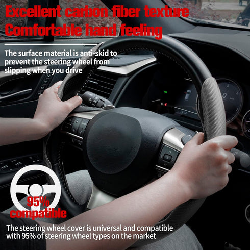 Amiss Car Carbon Fiber Anti-Skid Steering Wheel Cover, Segmented Protector, Butterfly Universal 99% Cover Interior Accessories (Grey)...