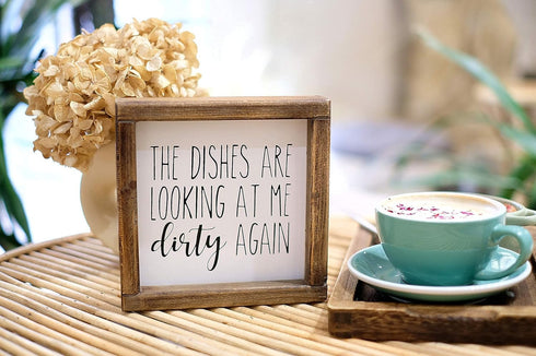 Lavender Inspired The Dishes are Looking at Me Dirty Again -Funny Kitchen Signs-Mini Farmhouse Framed Kitchen Decor-Tiered Tray Sign-Kitchen Count...