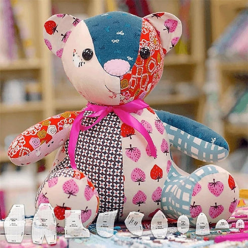 Memory Bear Template Ruler Set with Instructions - Memory Bear Sewing Patterns Template, Acrylic Quilting Template Cutting Set for Sewing Bear Pat...