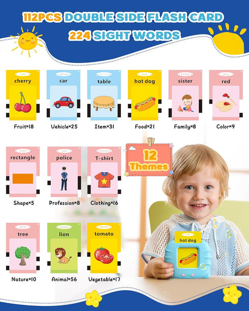 bravokids Toddler Toys Talking Flash Cards for 1 2 3 4 5 6 Year Old Boys and Girls, Autism Sensory Toys for Autistic Children, 224 Sight Words Spe...