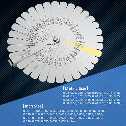 CAMWAY 2Pcs Feeler Gauge Set Stainless Steel Metric/Inch 32 Straight Blade Steel Feeler Gauge,16pcs Feeler Gauge and 45º Blades Offset for Measuri...