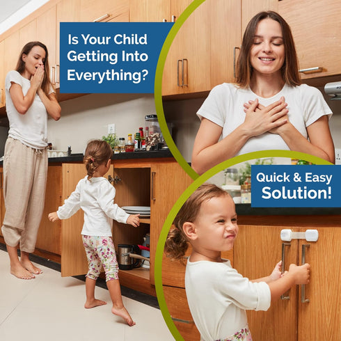 Child Safety Strap Locks (4-Pack) Baby Locks for Cabinets and Drawers, Toilet, Fridge & More. 3M Adhesive Pads. Easy Installation. (White/Gray)...