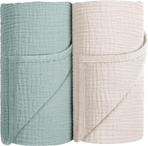 Muslin Swaddle Blanket Baby,100% Cotton Baby Receiving Blanket Soft Thin Baby Swaddle Blanket for Unisex Newborn 40x40in 2Pack (Light Green)...