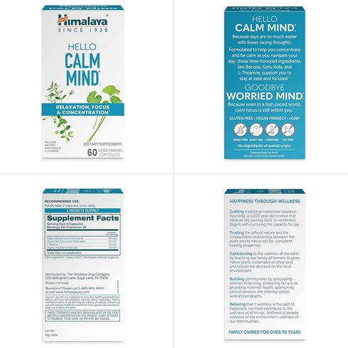 Himalaya Hello Calm Mind Herbal Supplement, with Bacopa, L-Theanine, Gotu Kola, Supports Concentration & Focus, Cognitive Function, Clear Thinking...
