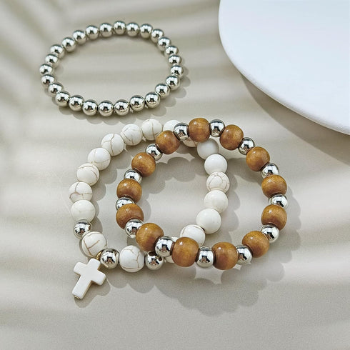 Firstmeet Jewelry Making Kit with Turquoise Round Beads and Cross Pendant, Rhodium Plated Spacer and Cross Charms for Necklace Bracelet Earrings M...