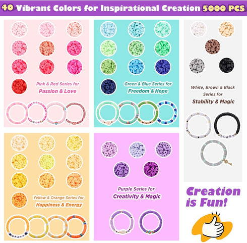 Funtopia Clay Beads Bracelet Making Kit, 40 Colors Polymer Clay Beads for Jewelry Making, 5300+ Pcs Heishi Beads Friendship Bracelet Kit with Alph...