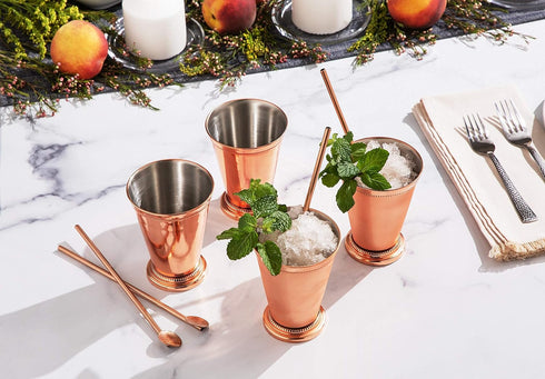 Sol Living Mint Julep Cups Set of 4, 12 oz Stainless Steel Lining Copper Cups Handcrafted Kentucky Derby Cups Barware Set for Cocktails Mixed Drin...