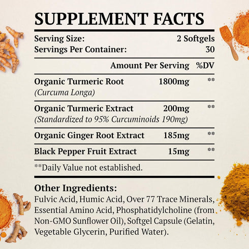 Liposomal Turmeric Curcumin Supplement 2000mg, 95% Standardized Curcuminoid Extract & Organic Root Powder with Piperine Black Pepper Fruit (15mg),...