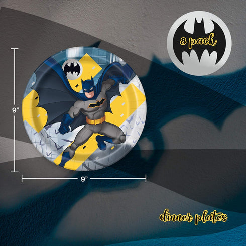Unique Batman Party Bundle for 8 - Luncheon & Beverage Napkins, Dinner Plates, Table Cover - Superhero Birthday Party Officially Licensed Decorati...
