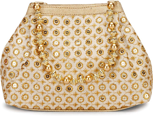 Potli Bags for Women Embroidered Evening Purses with Gold Pearl Handle, Indian Women Potli Bags for Wedding...