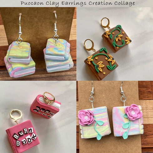 Puocaon Books Clay Cutters - 8 Pcs Polymer Clay Cutters for 3D Books Clay Earrings Jewelry Making, Back to School Book Clay Cutters for Polymer Cl...