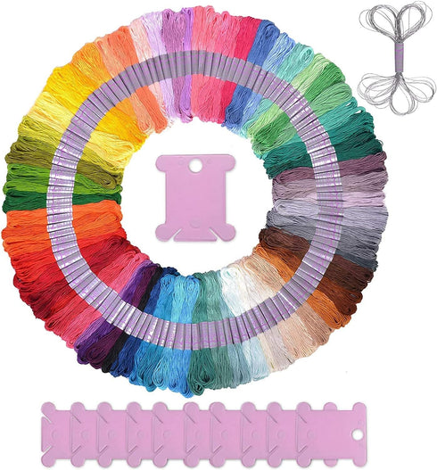 Premium 105 Embroidery Thread Skeins - Friendship Bracelet String – Perfect Embroidery Floss Kit for Beginners – Set of 10 Gold Eye Needles and 1 ...