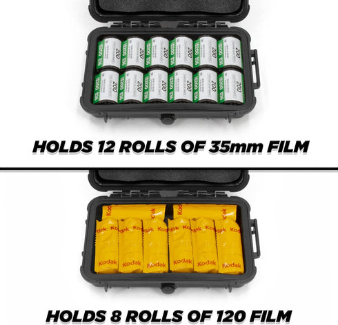 CASEMATIX Hard Shell 35mm Film Case for 35mm and 120 Film - 7" Waterproof & Lightproof Film Holder and Film Roll Container for up to 12 x 35mm Fil...